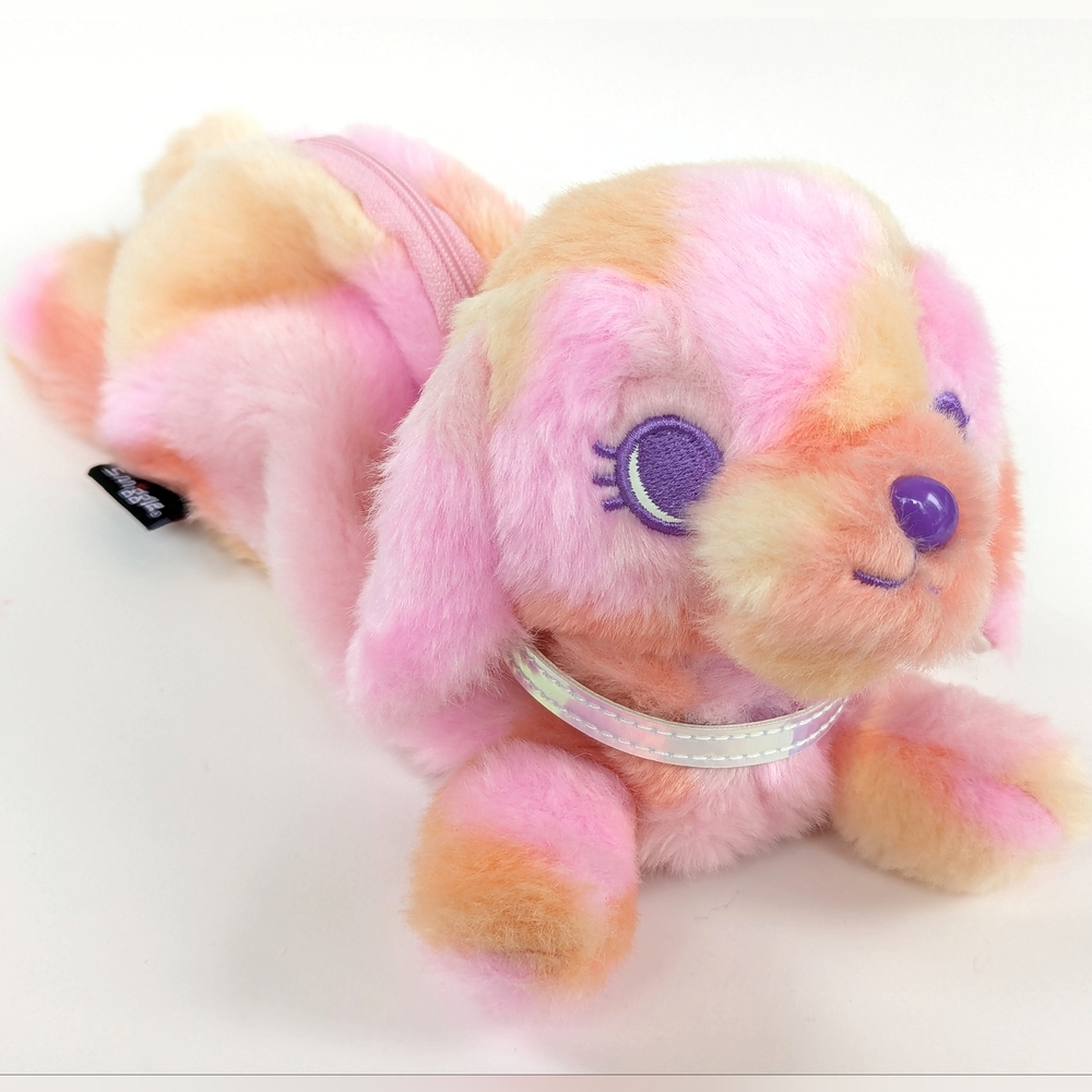 Euc SMIGGLE Fluffy Pink Dog Pencil Case Zippered Tie Dye Kawaii Y2K
